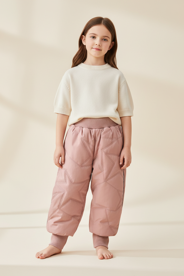 Pantalon Baggy Rose Matelassé Étoiles Chaud Enfant - Polyester