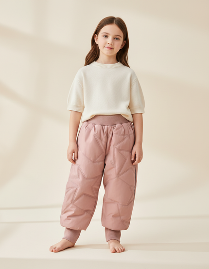 Pantalon Baggy Rose Matelassé Étoiles Chaud Enfant - Polyester