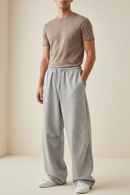 Pantalon Baggy Gris Clair Ample Décontracté Molletonné