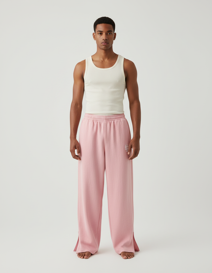 Pantalon Baggy Rose Ample Molletonné Brodé Unisexe