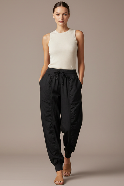 Pantalon Baggy Noir Fluide Sport Jogger Femme - Polyester