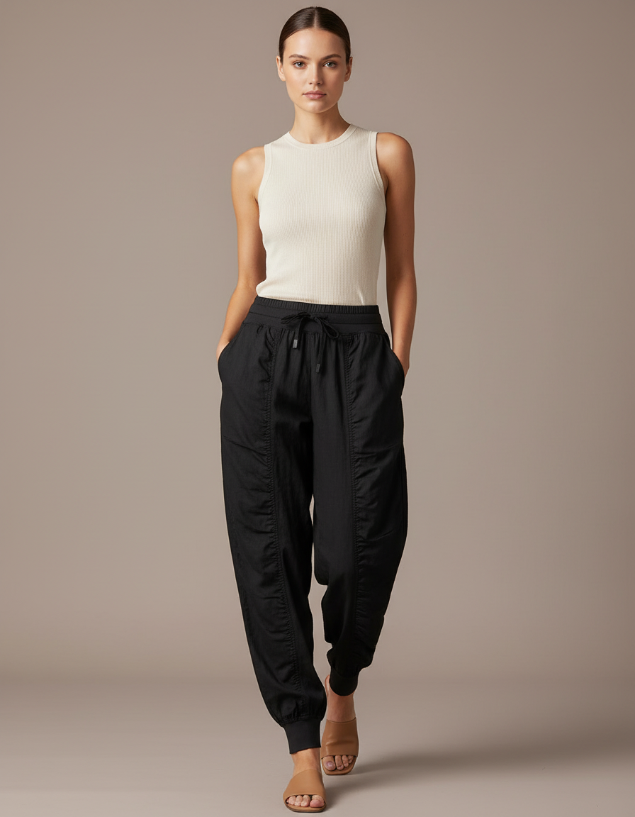 Pantalon Baggy Noir Fluide Sport Jogger Femme - Polyester