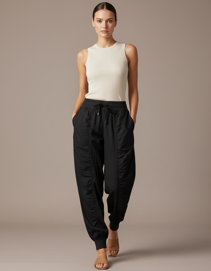 Pantalon Baggy Noir Fluide Sport Jogger Femme - Polyester