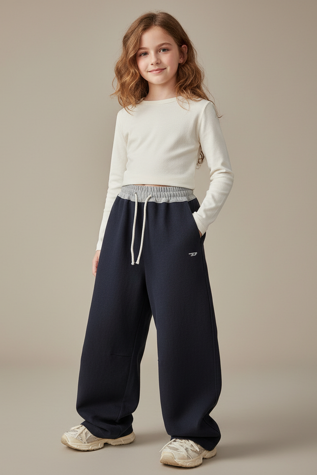 Pantalon Baggy Bleu Marine Ample Coton Sport Enfant - Molleton
