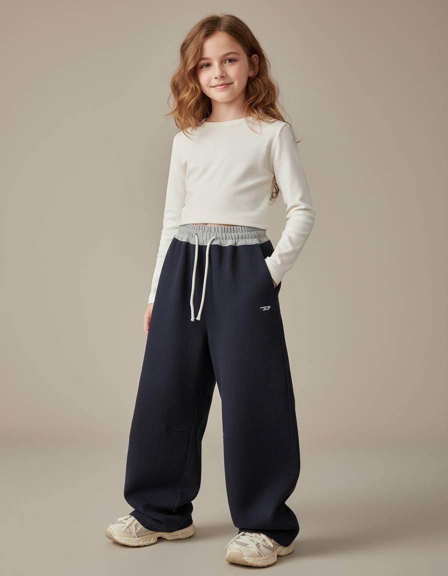 Pantalon Baggy Bleu Marine Ample Coton Sport Enfant - Molleton