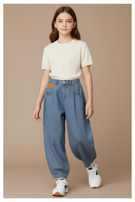 Pantalon Baggy Jean Bleu Ample Décontracté Fille