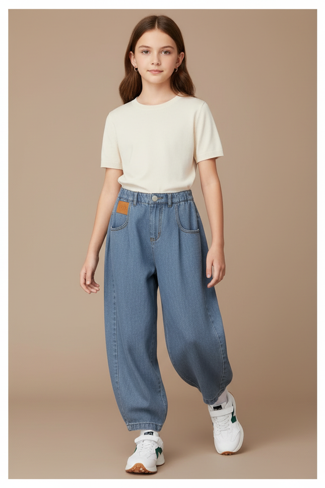 Pantalon Baggy Jean Bleu Ample Décontracté Fille