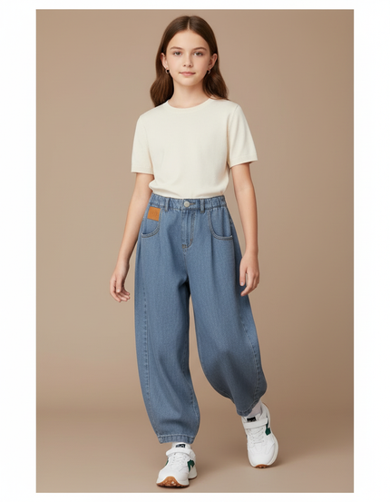 Pantalon Baggy Jean Bleu Ample Décontracté Fille