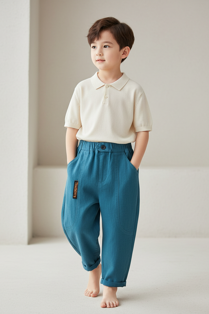 Pantalon Baggy Bleu Coton Ample Décontracté Enfant