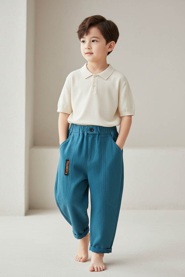 Pantalon Baggy Bleu Coton Ample Décontracté Enfant