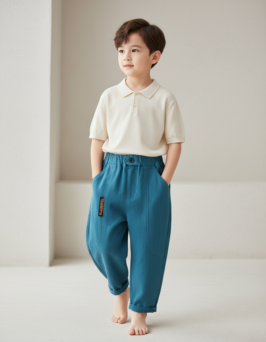 Pantalon Baggy Bleu Coton Ample Décontracté Enfant