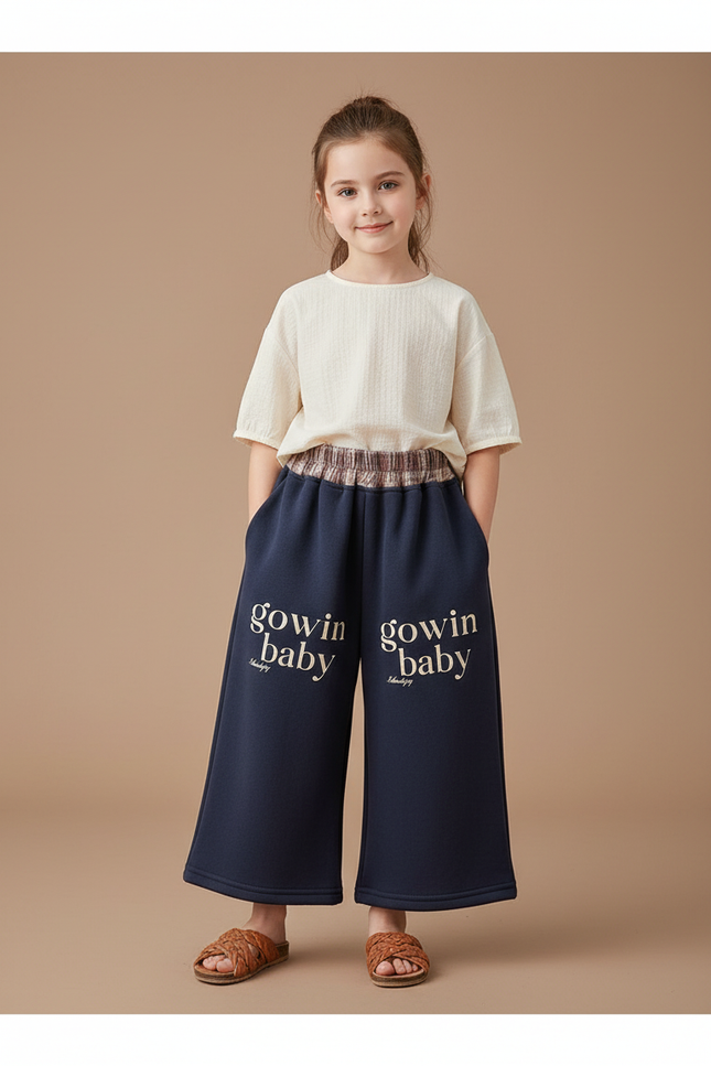 Pantalon Baggy Bleu Marine Coton Ample Imprimé Lettre - Molleton