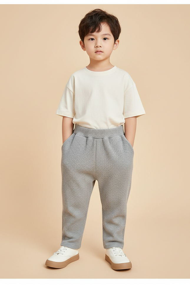 Pantalon Baggy Garçon Gris Jogging Coton Streetwear - Maille