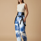Pantalon Baggy Bleu Nuage Imprimé Ceinture Ample - Polyester