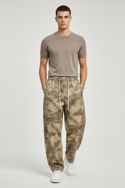 Pantalon Baggy Camouflage Ample Décontracté Marron Homme - Imprimé Molleton
