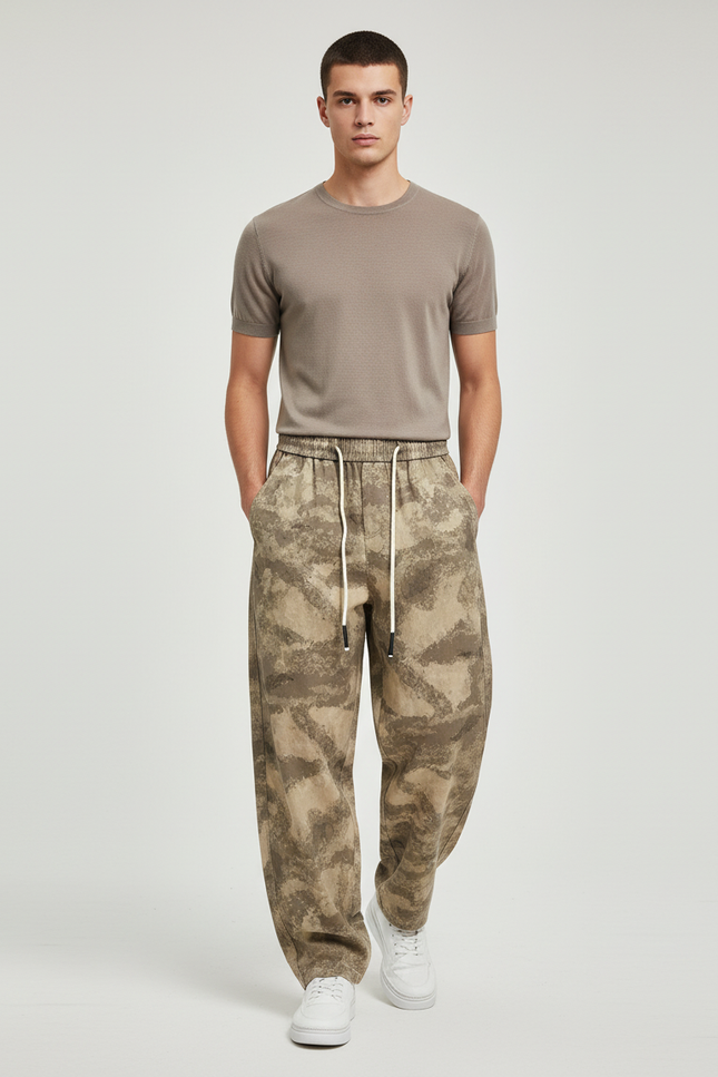 Pantalon Baggy Camouflage Ample Décontracté Marron Homme - Imprimé Molleton