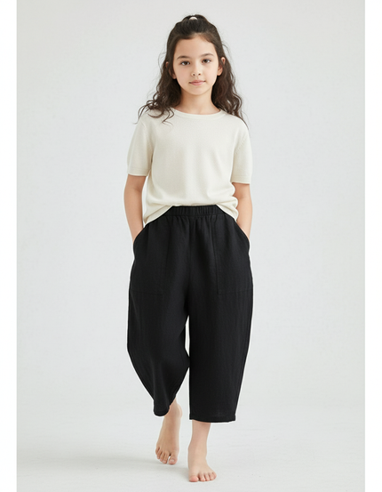 Pantalon Baggy Noir Lin Ample Enfant Décontracté