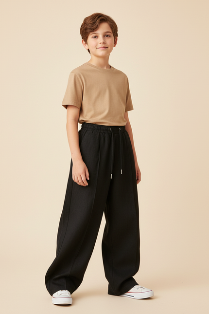 Pantalon Baggy Noir Ample Cordon Décontracté Unisexe - Gabardine