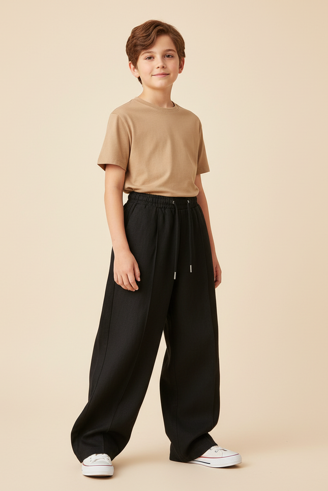 Pantalon Baggy Noir Ample Cordon Décontracté Unisexe - Gabardine