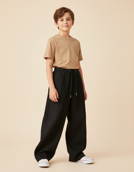 Pantalon Baggy Noir Ample Cordon Décontracté Unisexe - Gabardine