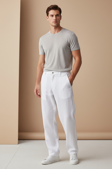 Pantalon Baggy Homme Blanc Toile - Lin