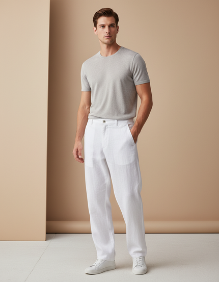 Pantalon Baggy Homme Blanc Toile - Lin