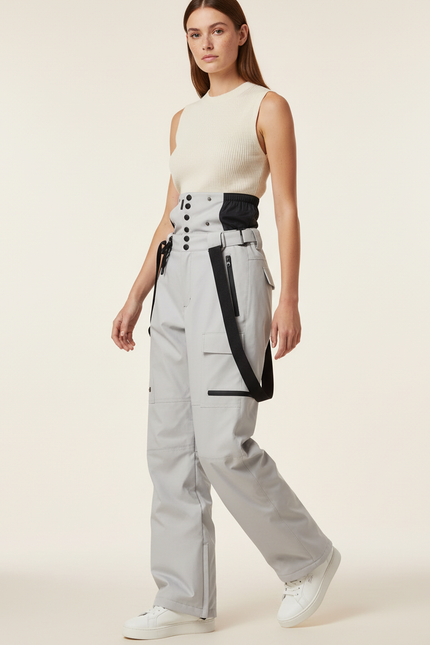 Pantalon Baggy Gris Ski Imperméable Bretelles Femme - Polyester