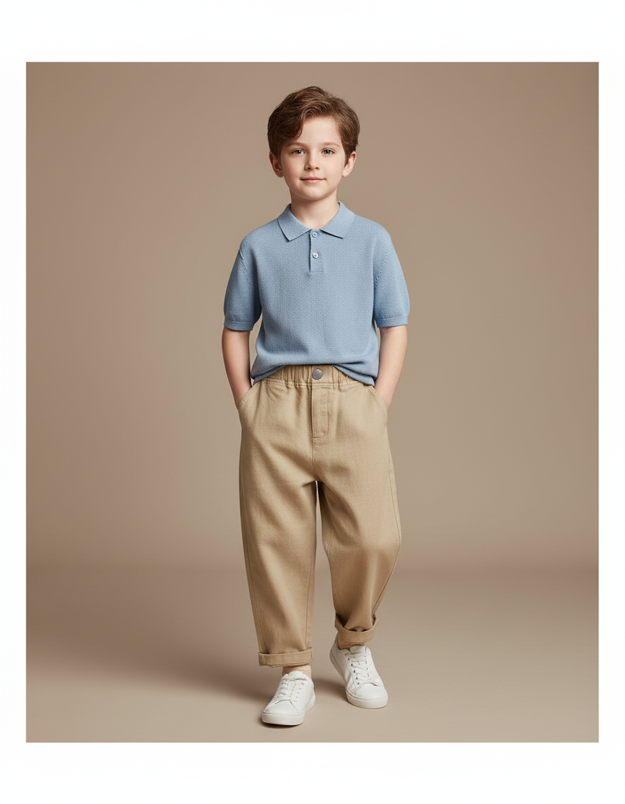 Pantalon Baggy Beige Coton Ample Garçon Décontracté - Gabardine