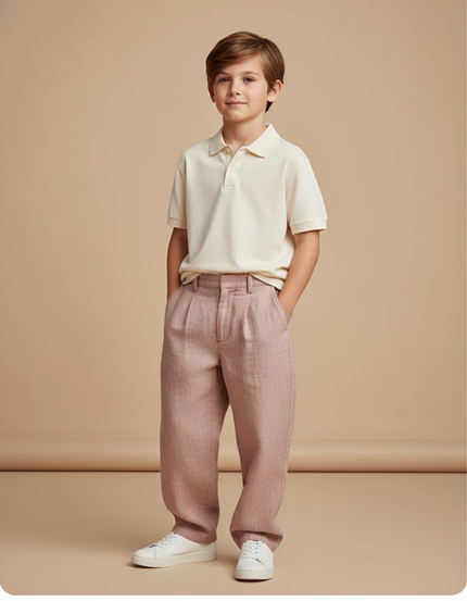 Pantalon Baggy Rose Saumon Lin Plissé Enfant