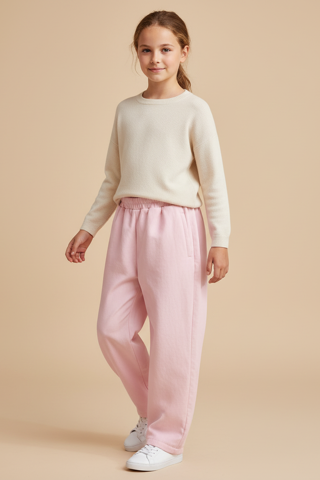 Pantalon Baggy Rose Pâle Ample Décontracté Enfant - Molleton
