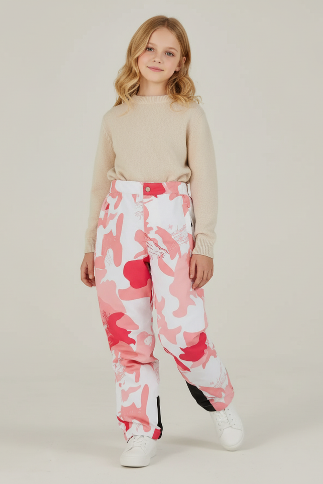 Pantalon Baggy Camouflage Rose Blanc Imperméable Ski Enfant - Multicolore Polyester
