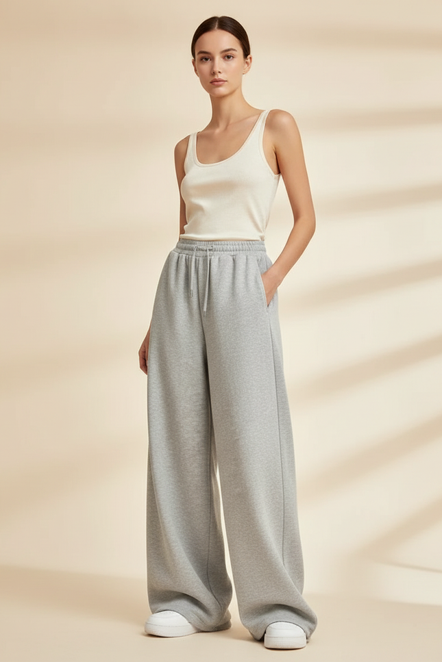 Pantalon Baggy Gris Ample Molleton Décontracté Sport