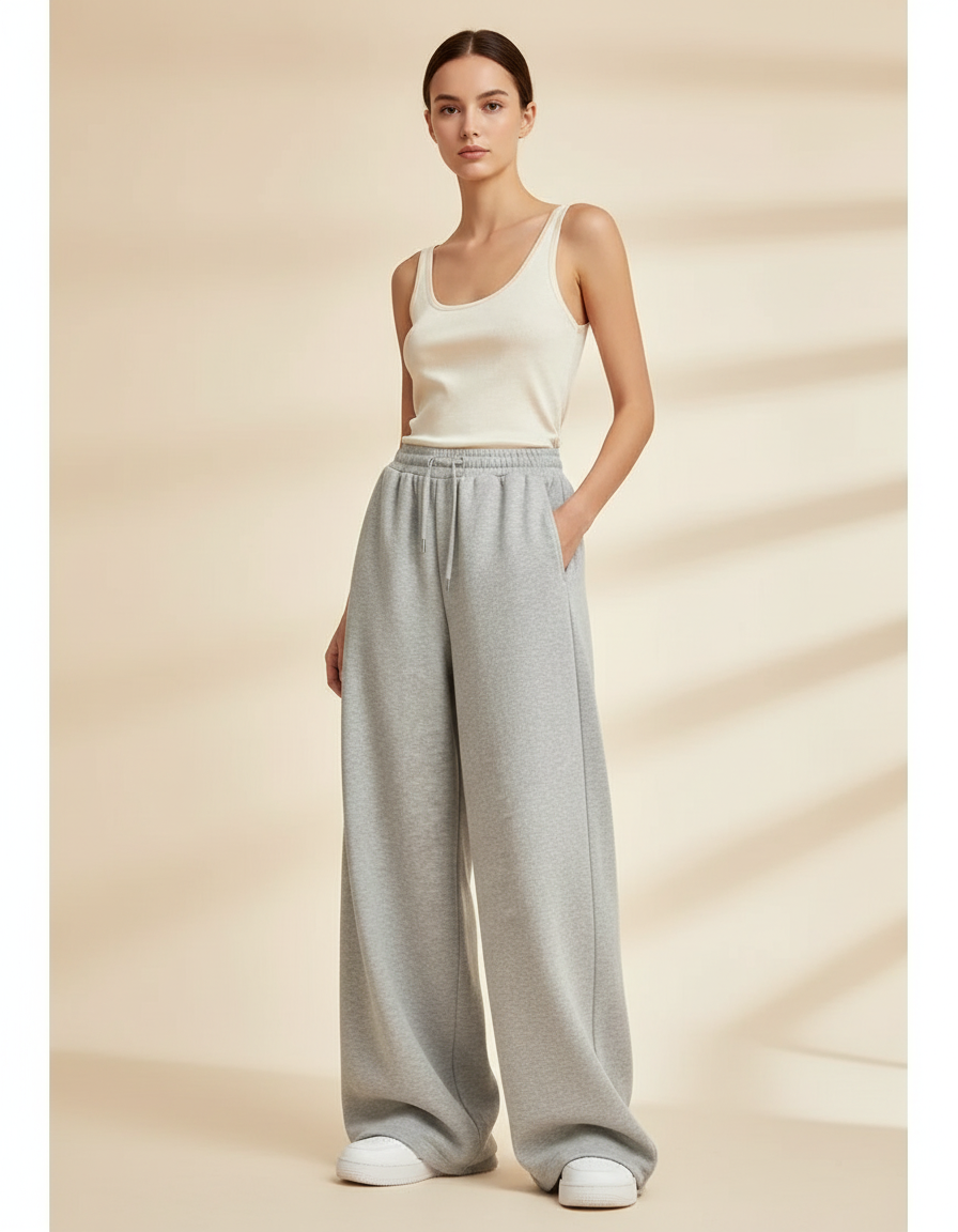 Pantalon Baggy Gris Ample Molleton Décontracté Sport