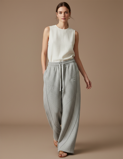 Pantalon Baggy Gris Ample Rayé Décontracté Femme - Molleton