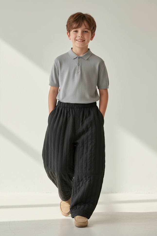 Pantalon Baggy Noir Matelassé Ample Hiver Enfant - Polyester