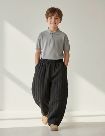 Pantalon Baggy Noir Matelassé Ample Hiver Enfant - Polyester