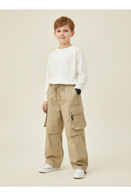 Pantalon Baggy Cargo Beige Ample Coton Garçon - Toile