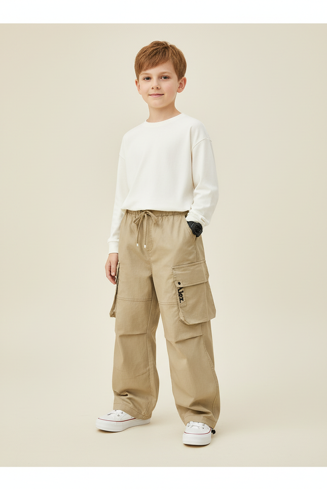 Pantalon Baggy Cargo Beige Ample Coton Garçon - Toile