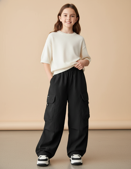 Pantalon Baggy Noir Ample Cargo Décontracté Enfant - Polyester