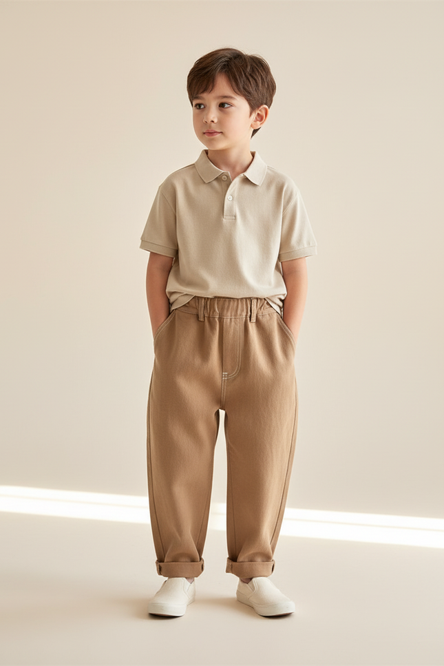Pantalon Baggy Marron Ample Coton Décontracté Enfant