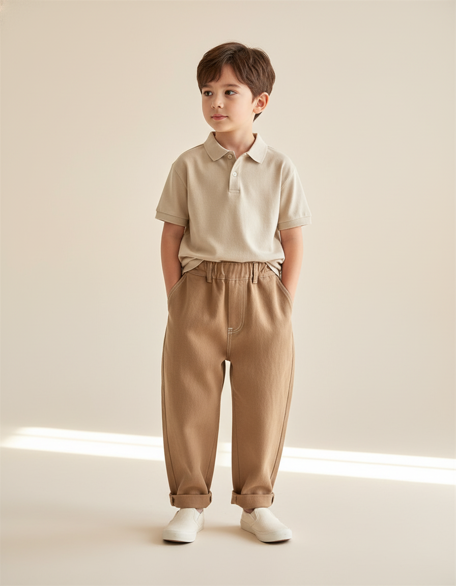 Pantalon Baggy Marron Ample Coton Décontracté Enfant