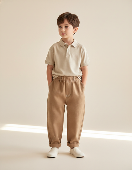 Pantalon Baggy Marron Ample Coton Décontracté Enfant