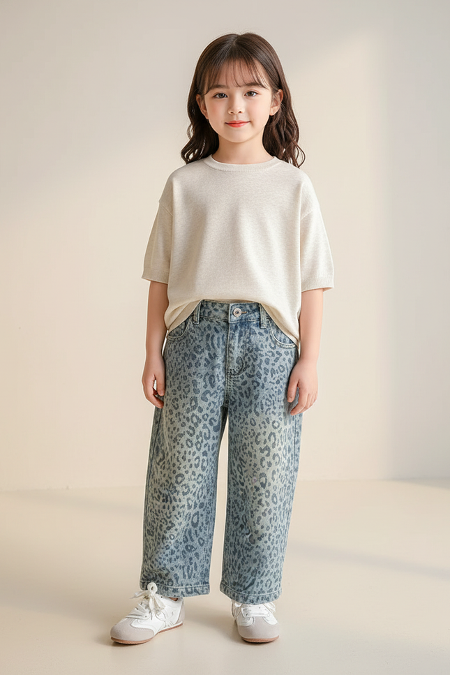 Pantalon Baggy Léopard Denim Ample Confortable Enfant - Imprimé Jean