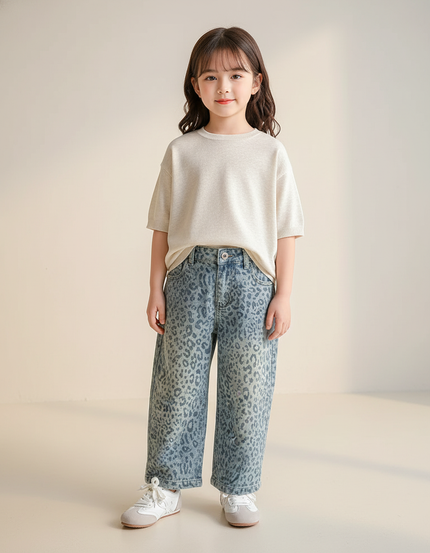 Pantalon Baggy Léopard Denim Ample Confortable Enfant - Imprimé Jean