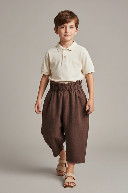 Pantalon Baggy Marron Coton Ample Confortable Enfant