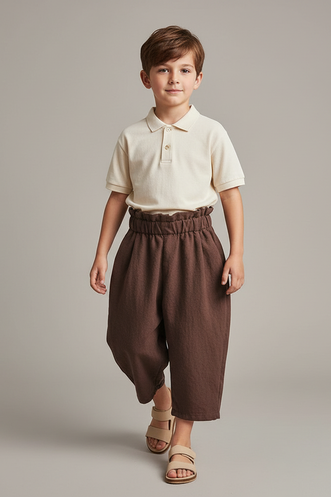 Pantalon Baggy Marron Coton Ample Confortable Enfant