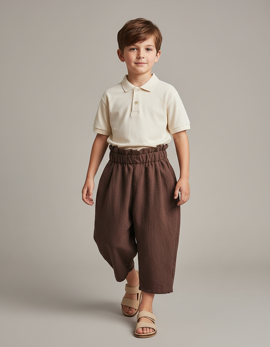 Pantalon Baggy Marron Coton Ample Confortable Enfant
