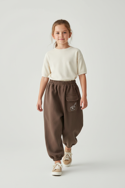 Pantalon Baggy Marron Molleton Maison Confortable Enfant