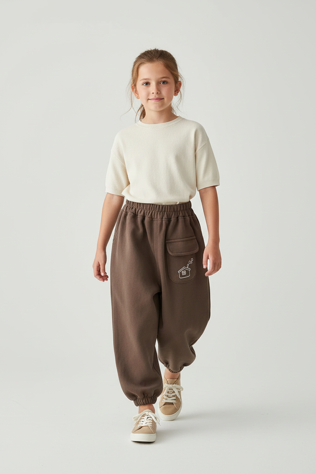 Pantalon Baggy Marron Molleton Maison Confortable Enfant