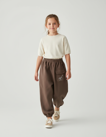 Pantalon Baggy Marron Molleton Maison Confortable Enfant
